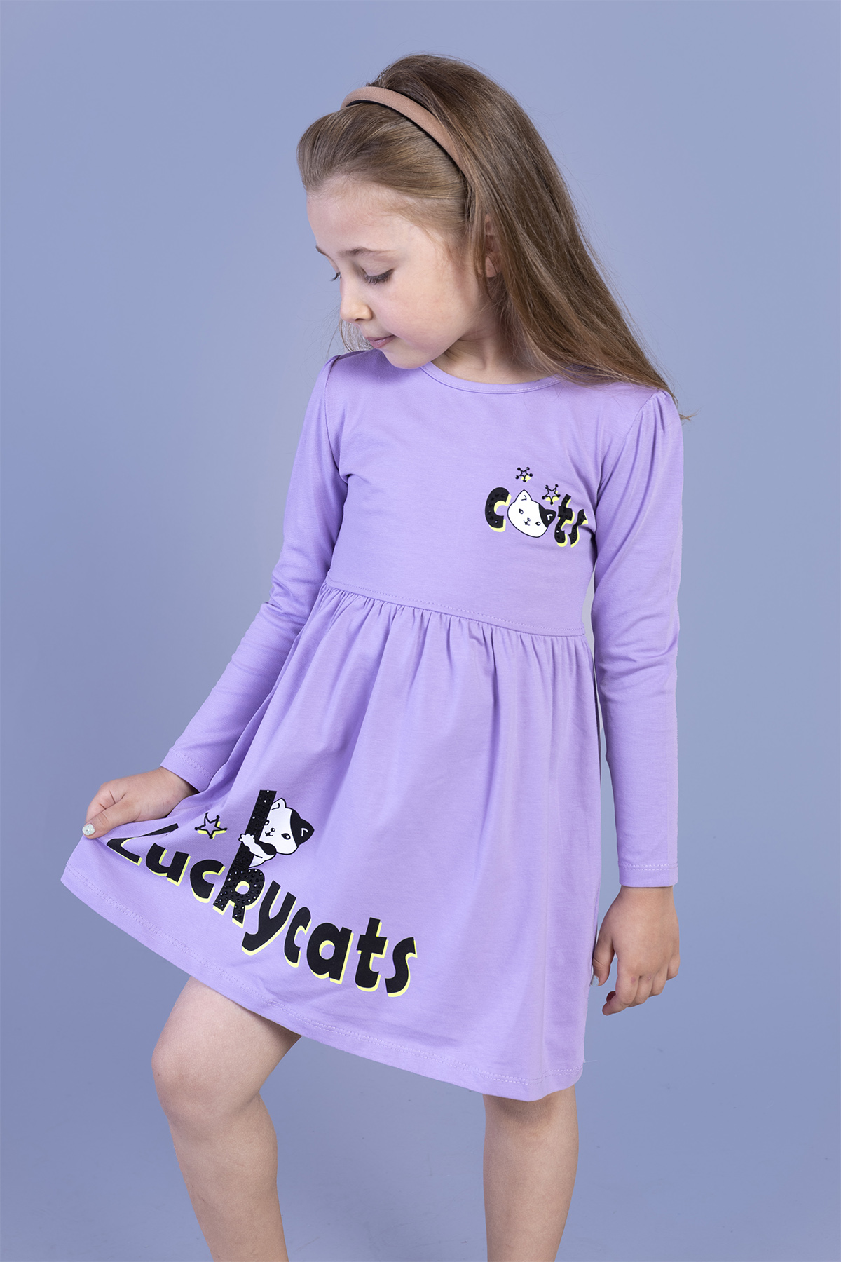 Toontoy Kız Çocuk Luckycats Baskılı Elbise