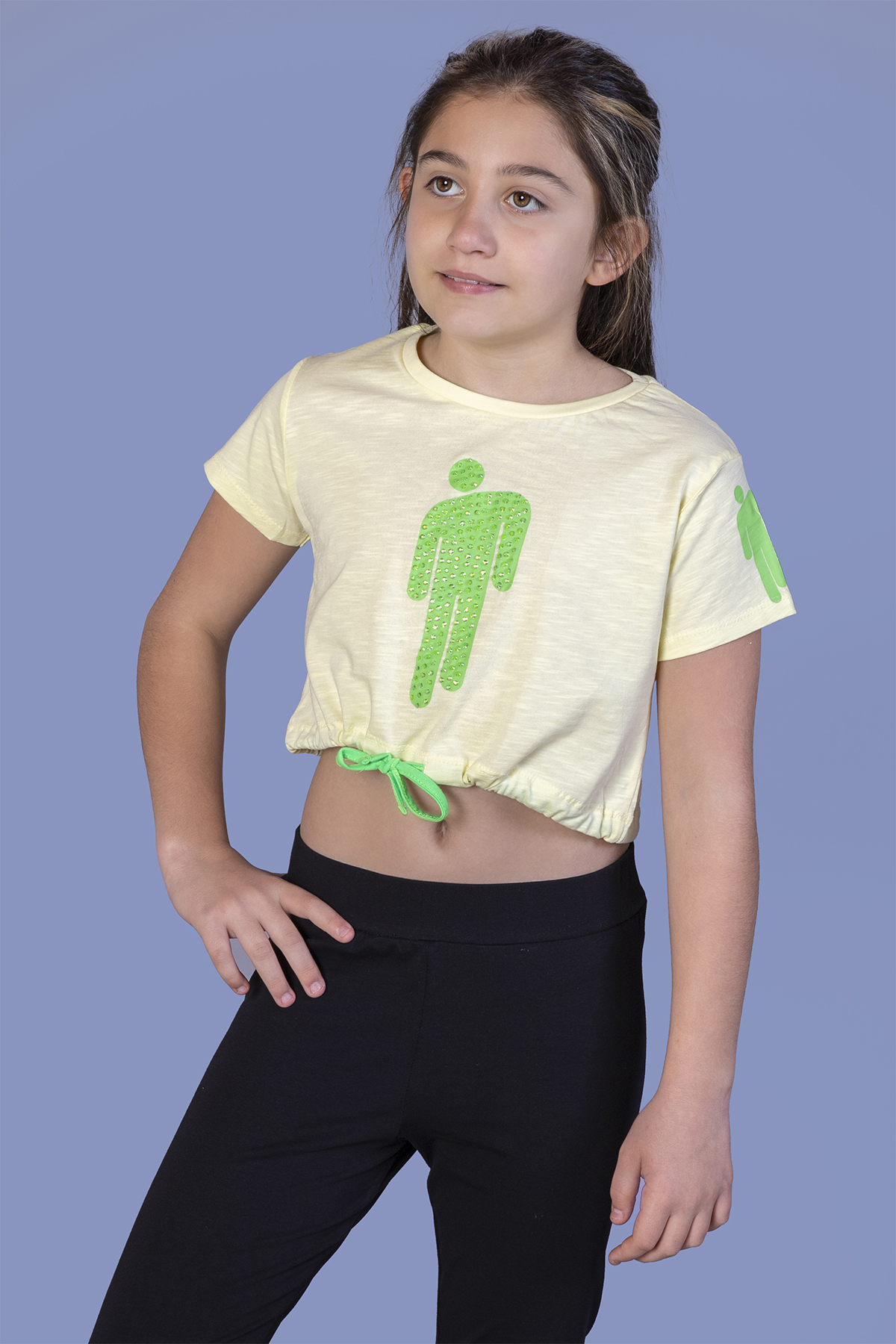 Toontoy Kız Çocuk Crop Model Baskılı Taş İşlemeli Tişört