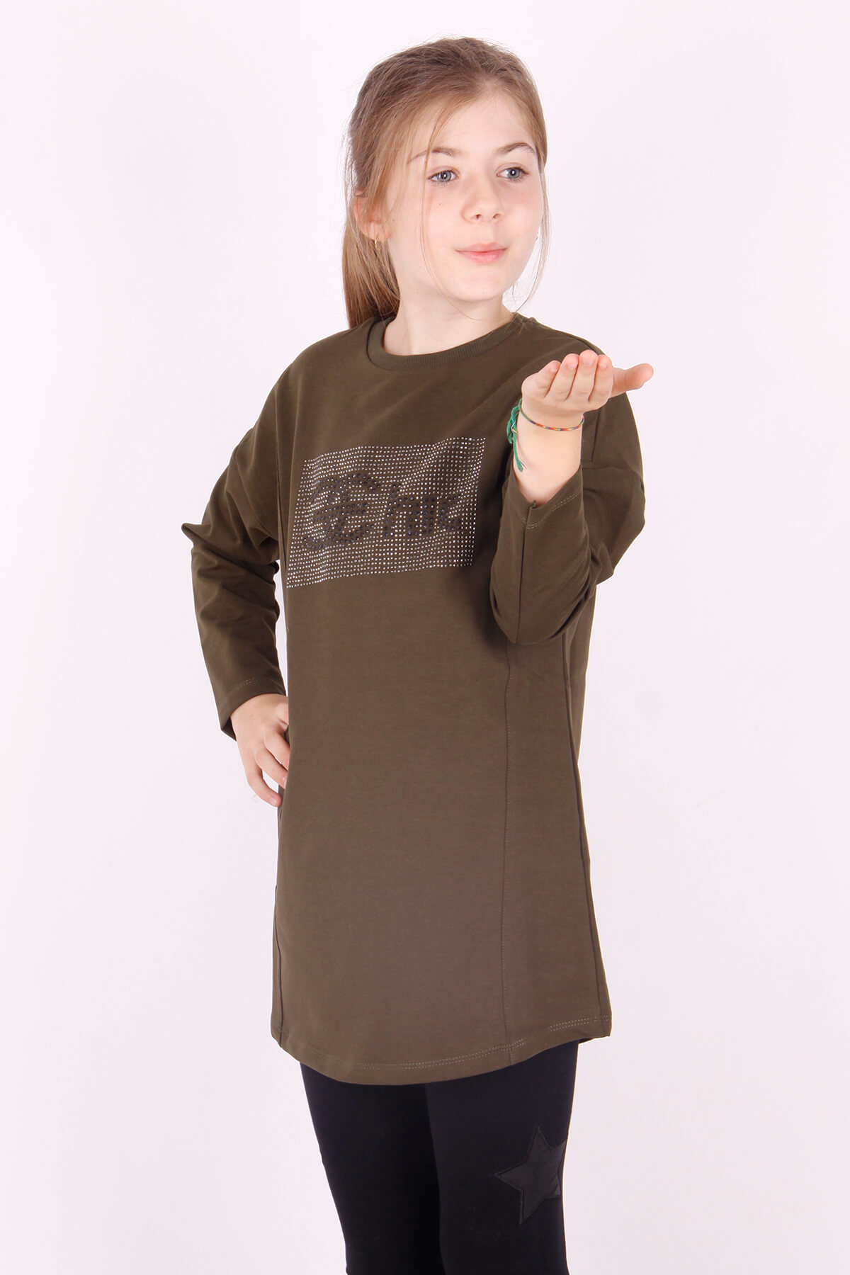 Toontoy Kız Çocuk Chic Yazılı Taş İşlemeli Tişört