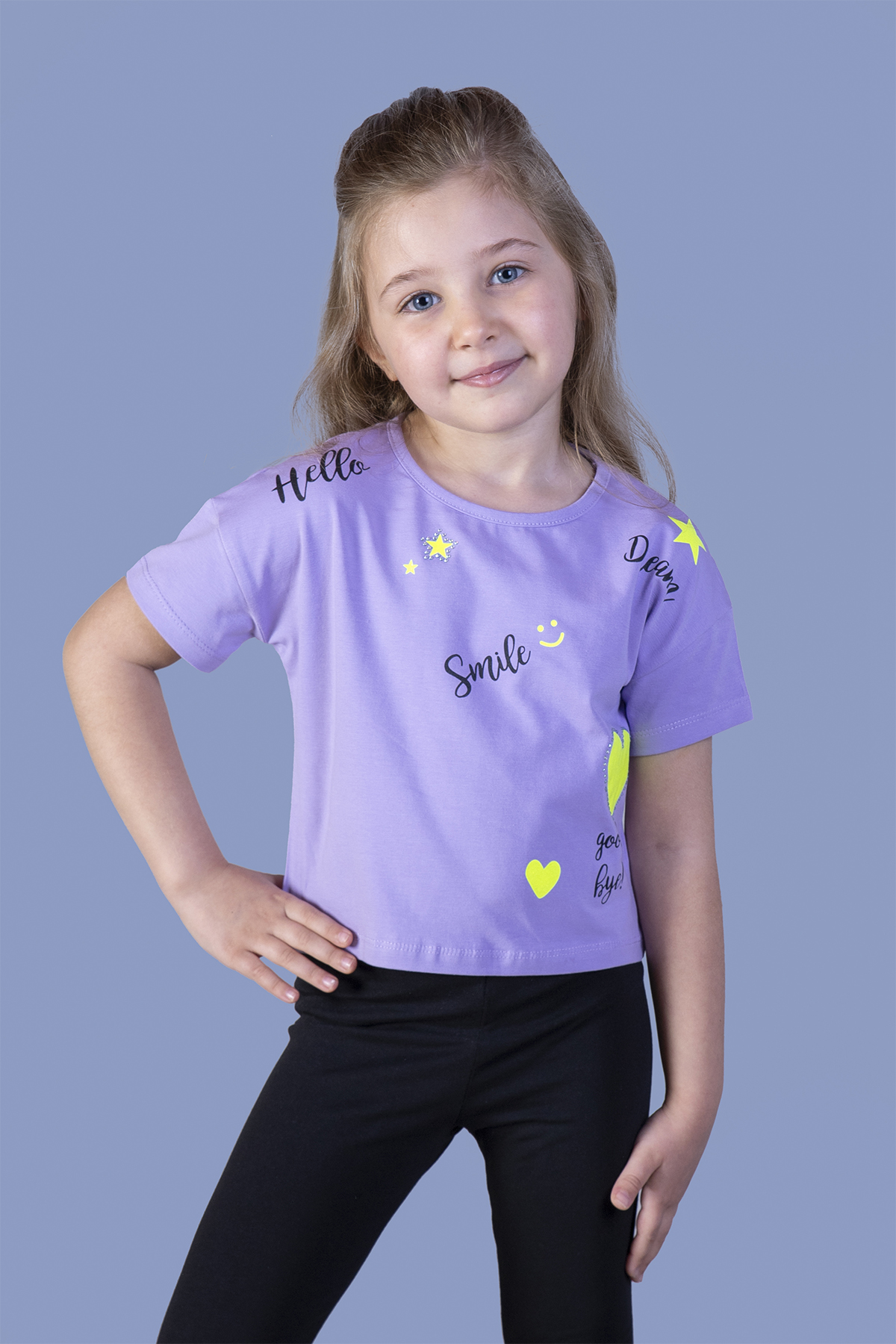 Toontoy Kız Çocuk Crop Model Neon Baskılı Tişört