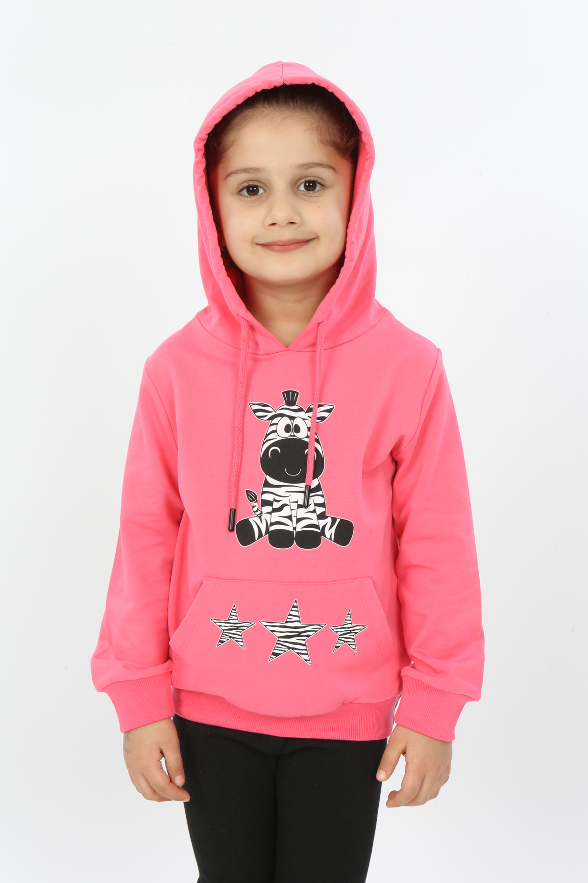Toontoy Kız Çocuk Yıldızlı Zebra Baskılı Kapüşonlu Sweatshirt