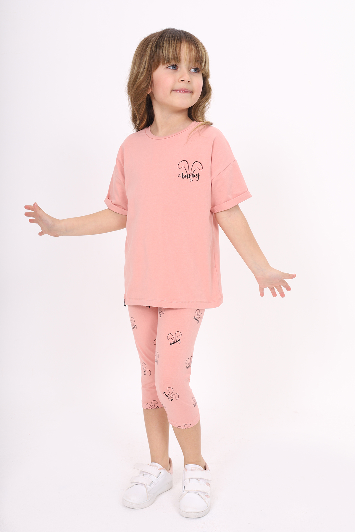 Toontoy Kız Çocuk Bunny Baskılı Kaprili Takım