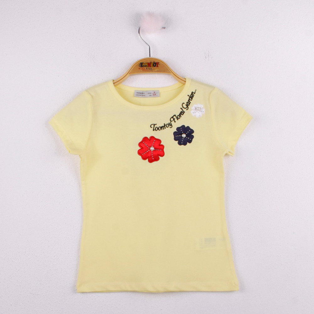 Toontoy Kız Çocuk Çiçek Nakışlı Tişört