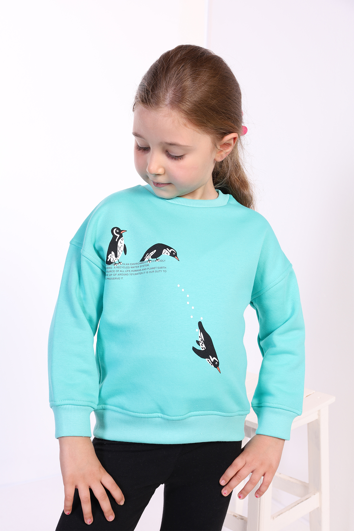 Toontoy Kız Çocuk Penguen Baskılı Sweatshirt