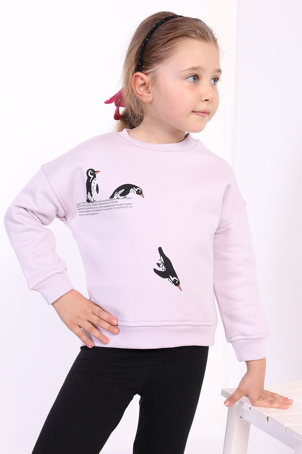 Toontoy Kız Çocuk Penguen Baskılı Sweatshirt