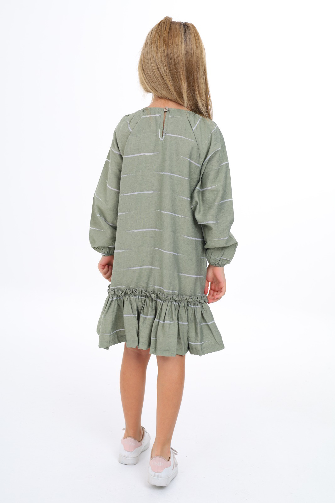 Toontoy Kız Çocuk Reglan Kol Fırfır Büzgülü Elbise