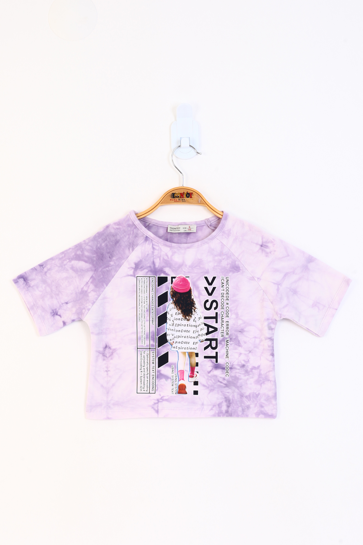 Toontoy Kız Çocuk Reglan Kol Batik Desenli Baskılı Tişört