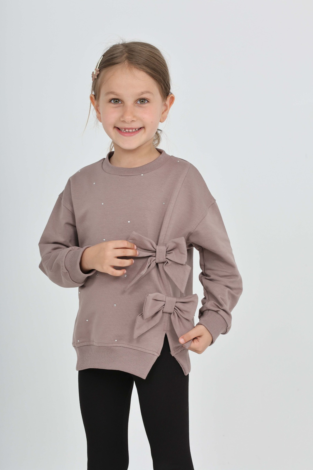 Toontoy Kız Çocuk Taşlı Fiyonklu Sweatshirt