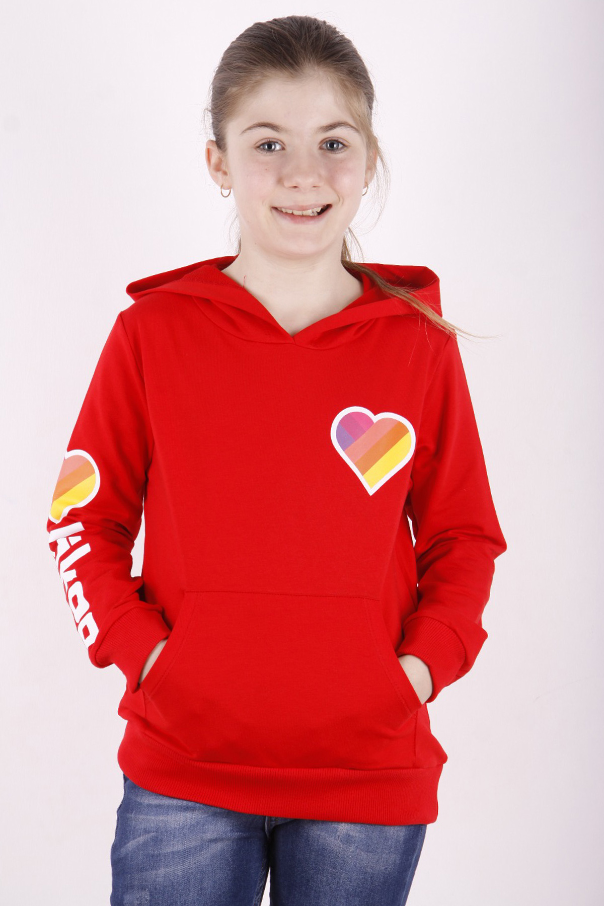 Toontoy Kız Çocuk Like Kalp Baskılı Kanguru Cepli Sweatshirt
