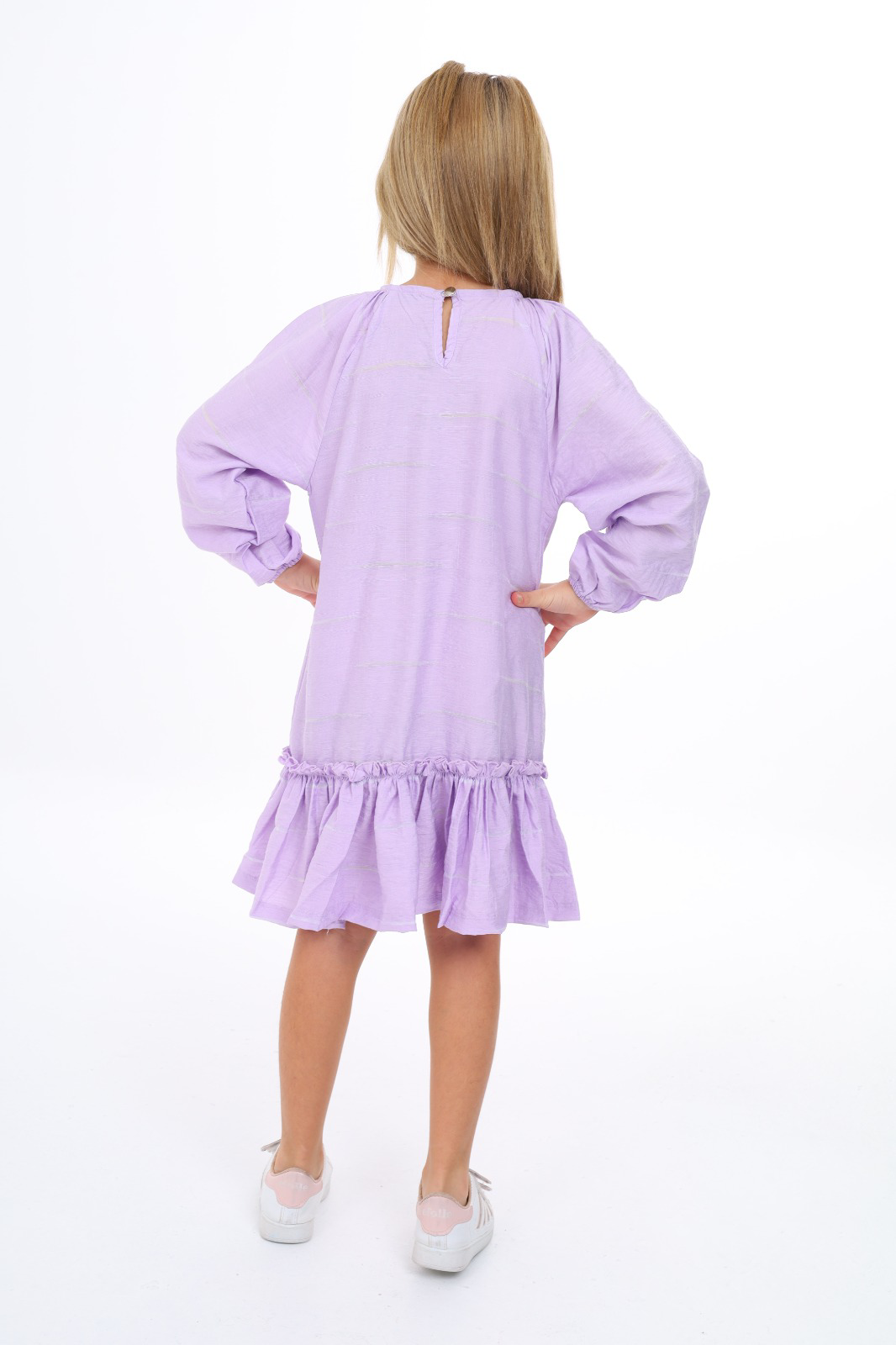 Toontoy Kız Çocuk Reglan Kol Fırfır Büzgülü Elbise