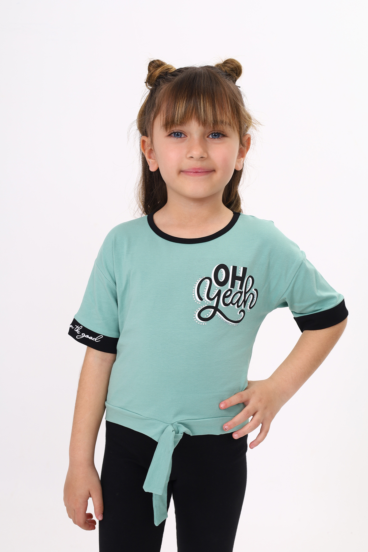 Toontoy Kız Çocuk Önü Bağlama Detaylı Baskılı Tişört