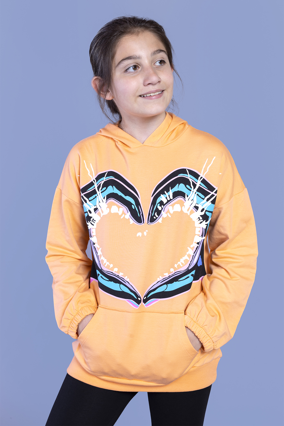 Toontoy Kız Çocuk Kapüşonlu Kanguru Cepli Baskılı Sweatshirt