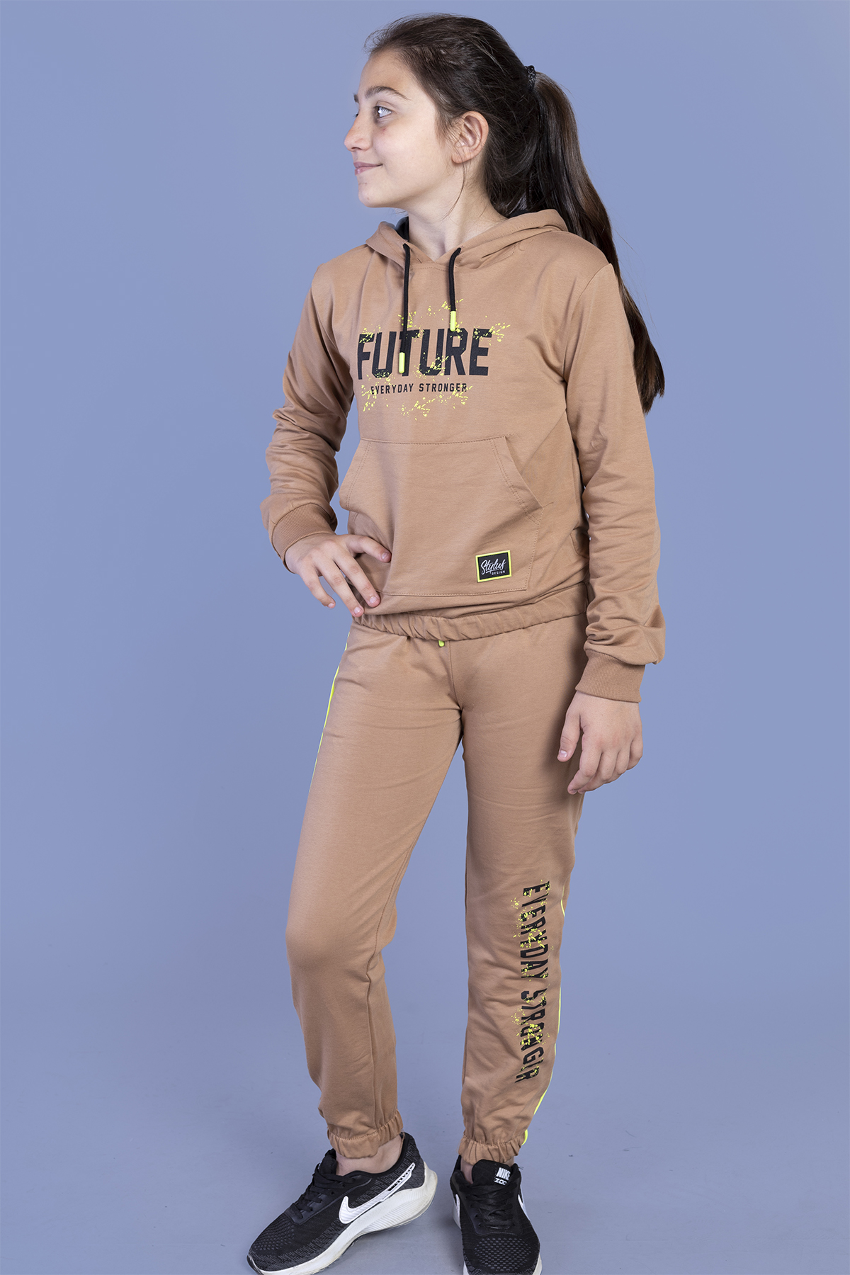 Toontoy Kız Çocuk Baskılı Kanguru Cepli Eşofman Takımı