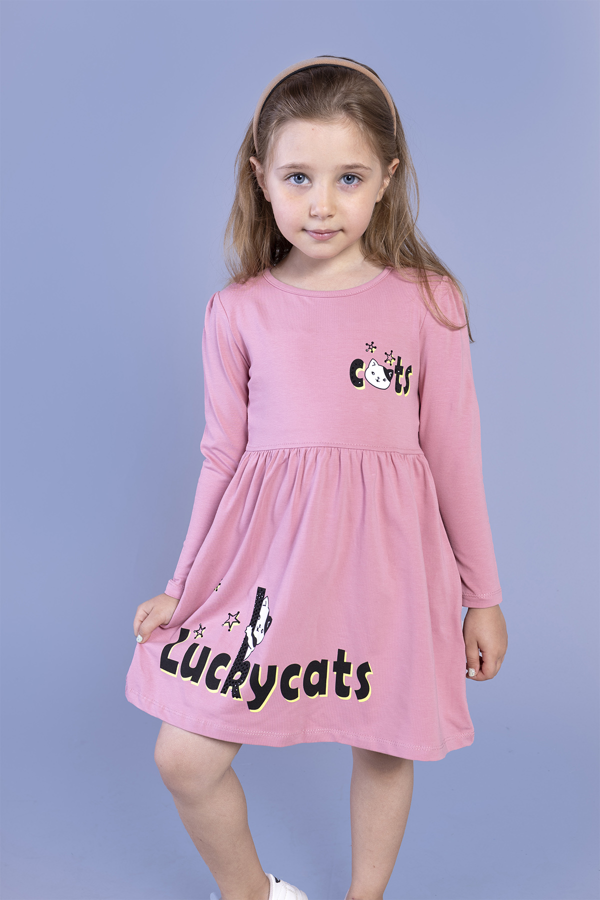 Toontoy Kız Çocuk Luckycats Baskılı Elbise