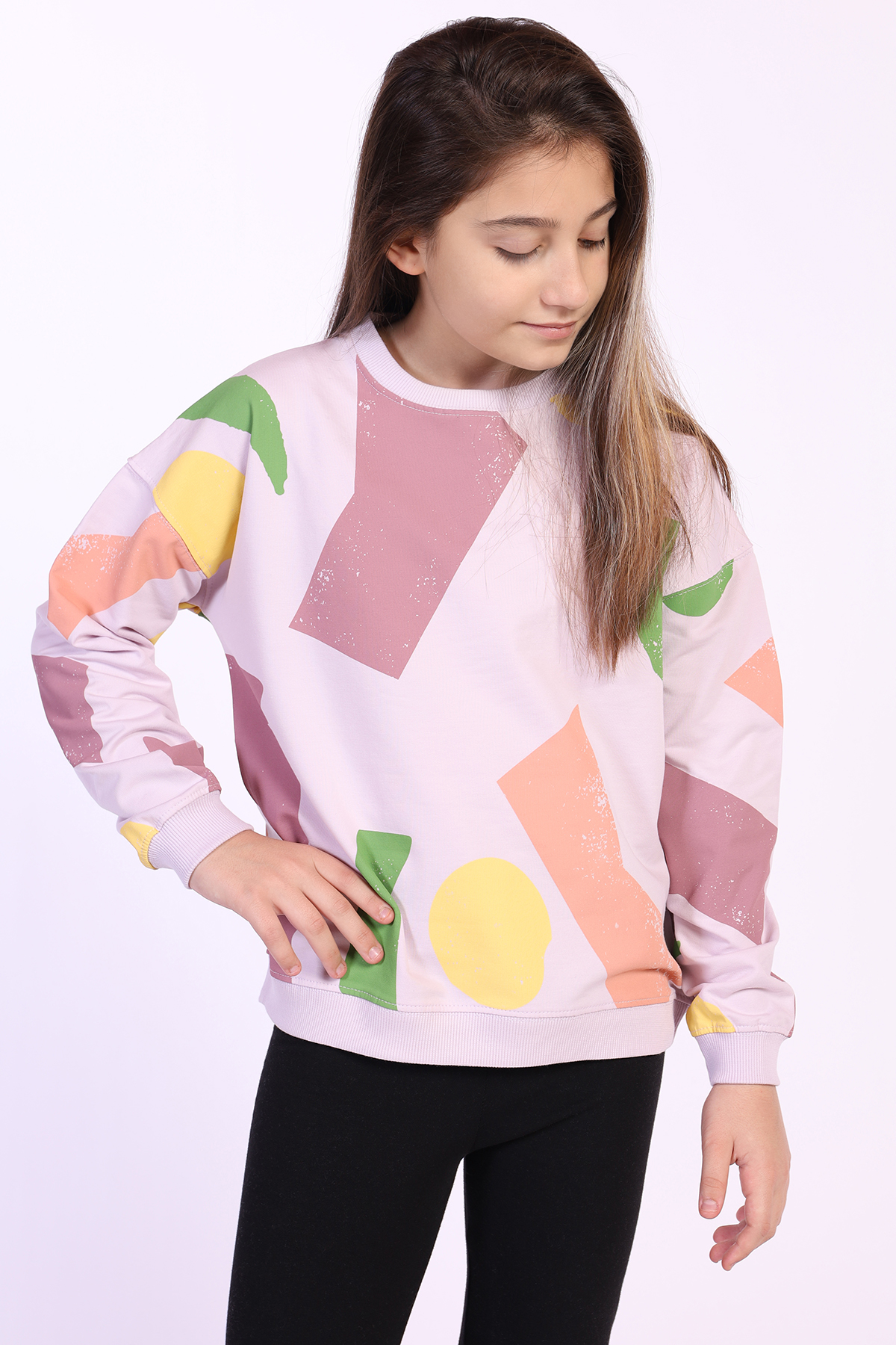 Toontoy Kız Çocuk Geometrik Desen Baskılı Sweatshirt Toontoy Kız Çocuk Geometrik Desen Baskılı Sweatshirt
