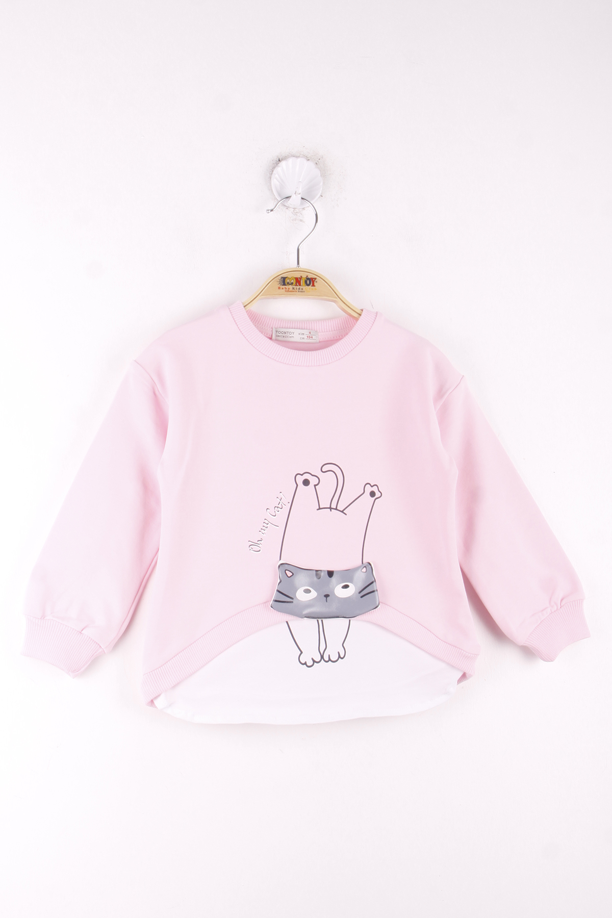 Toontoy Kız Çocuk Kedi Baskılı Sweatshirt