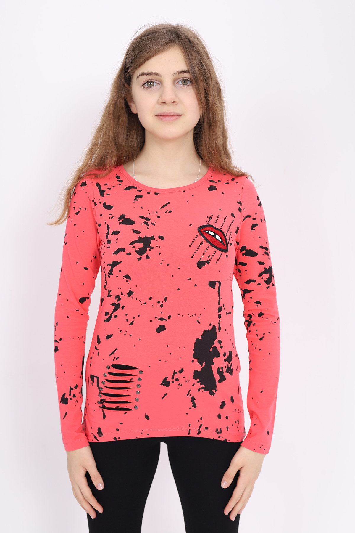 Toontoy Kız Çocuk Sweatshirt  Lazer Kesim Dudak Nakışlı