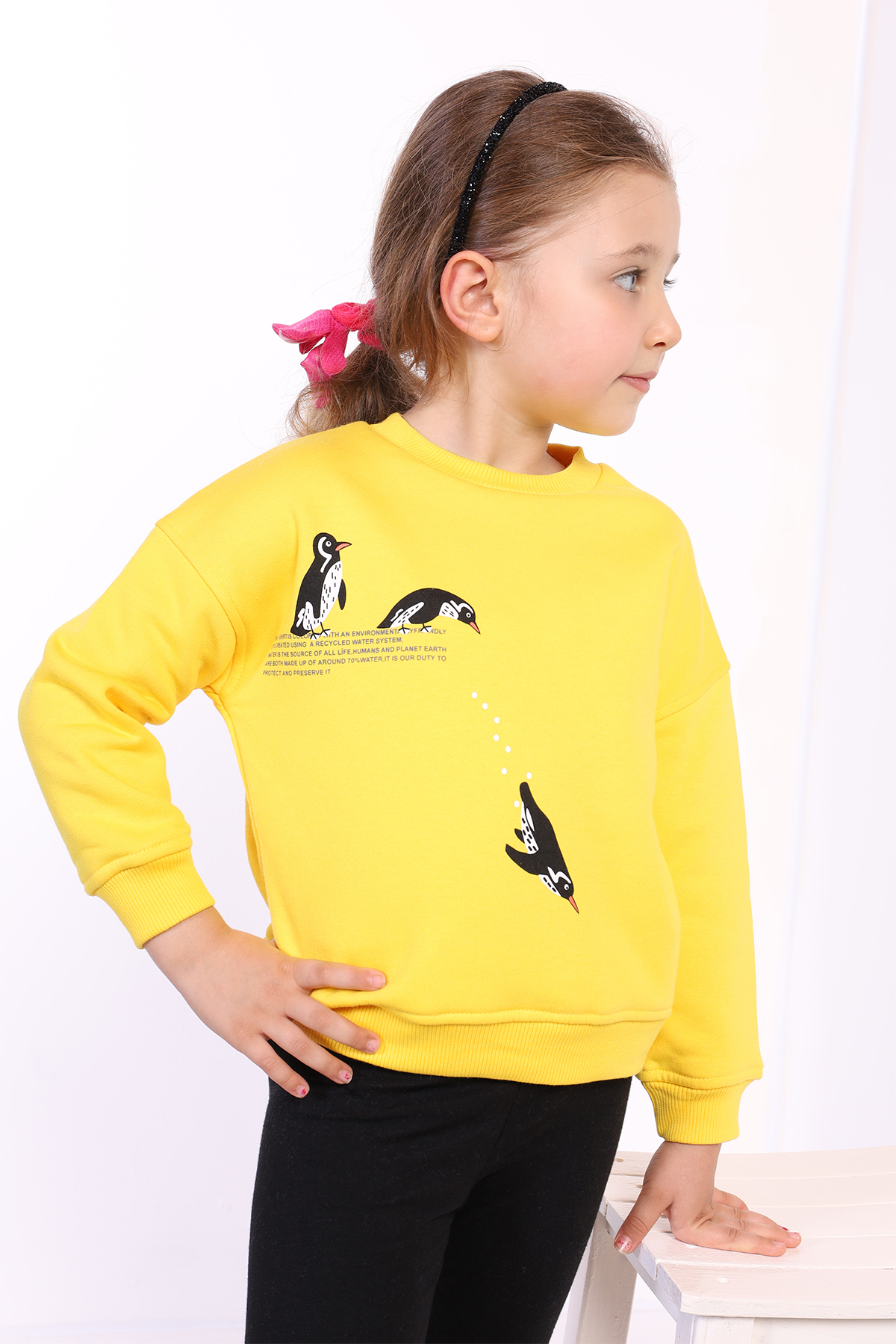 Toontoy Kız Çocuk Penguen Baskılı Sweatshirt