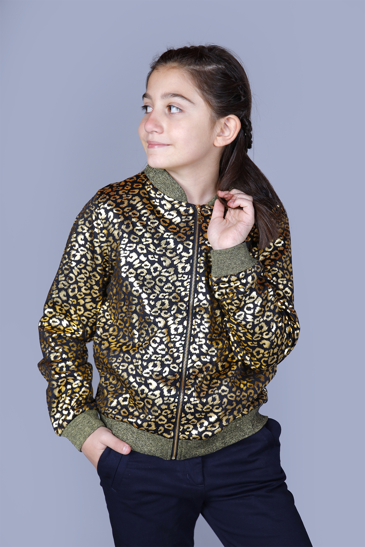 Toontoy Kız Çocuk Leopar Desenli Parlak Hırka