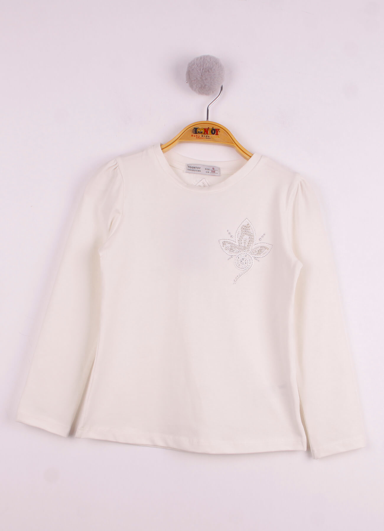 Toontoy Kız Çocuk Göğsü Çiçek Nakışlı T-Shirt