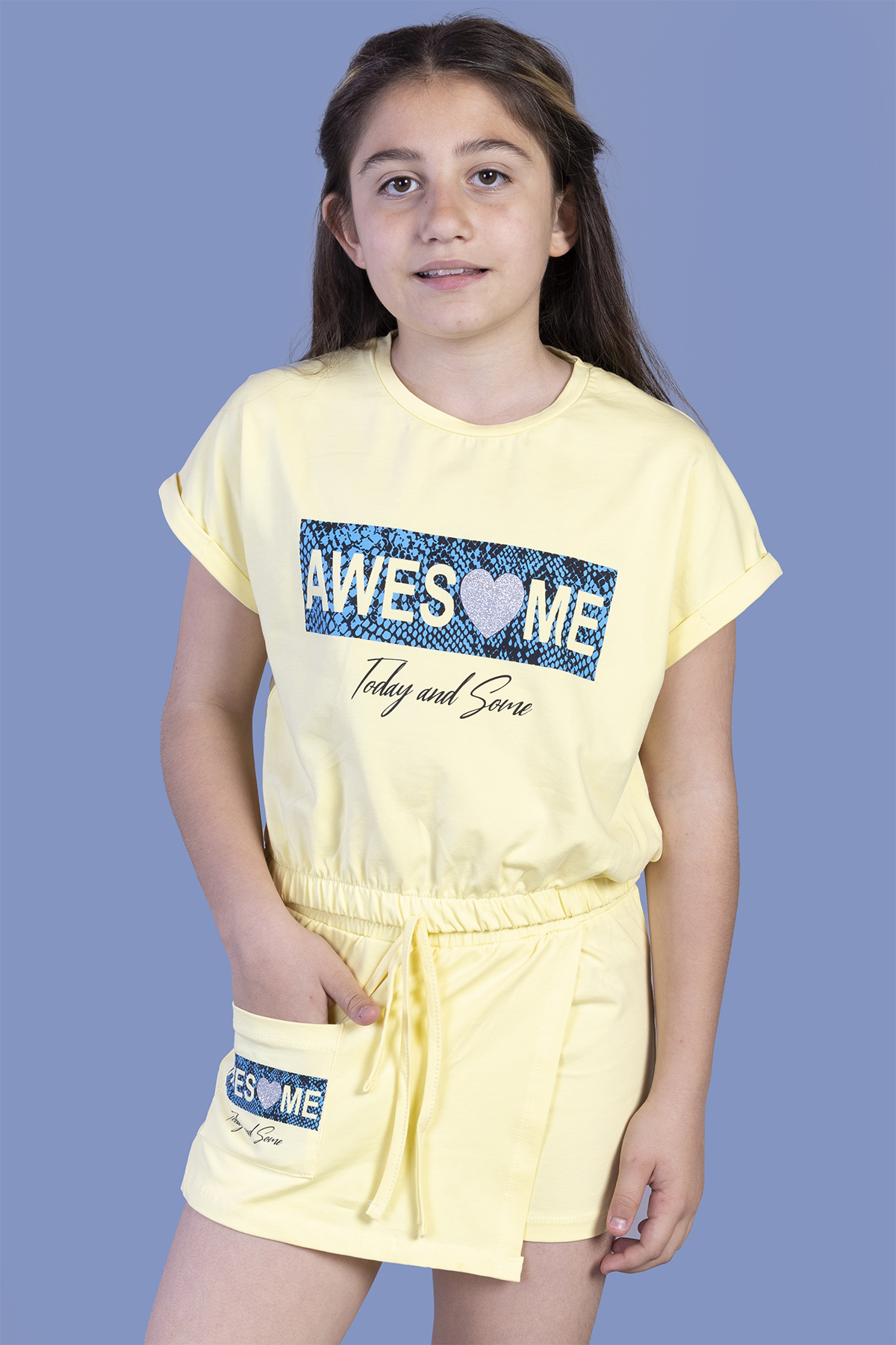 Toontoy  Kız Çocuk Awesome Baskılı Şortlu Takım