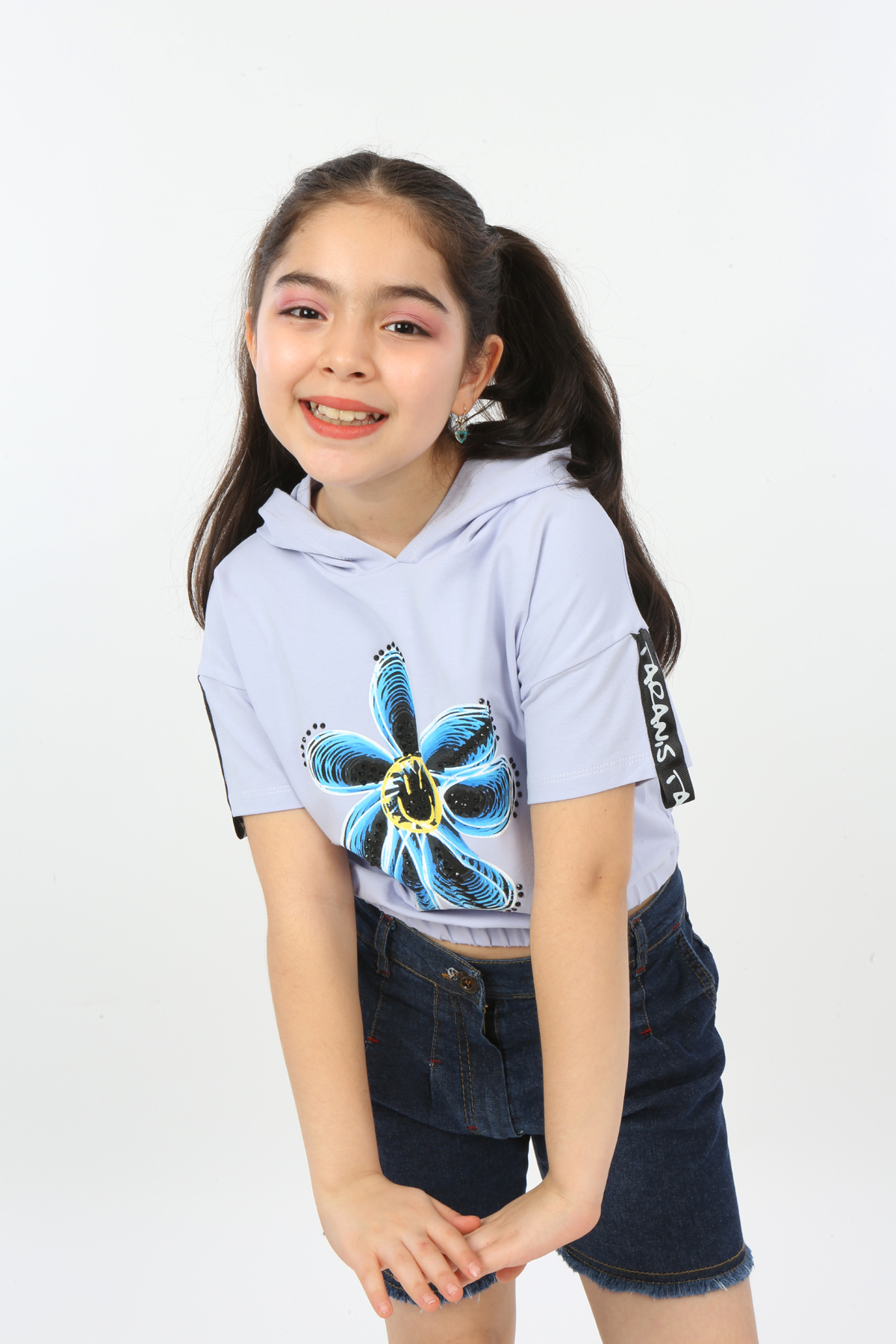 Toontoy Kız Çocuk Önü Çiçek Baskılı Tişört