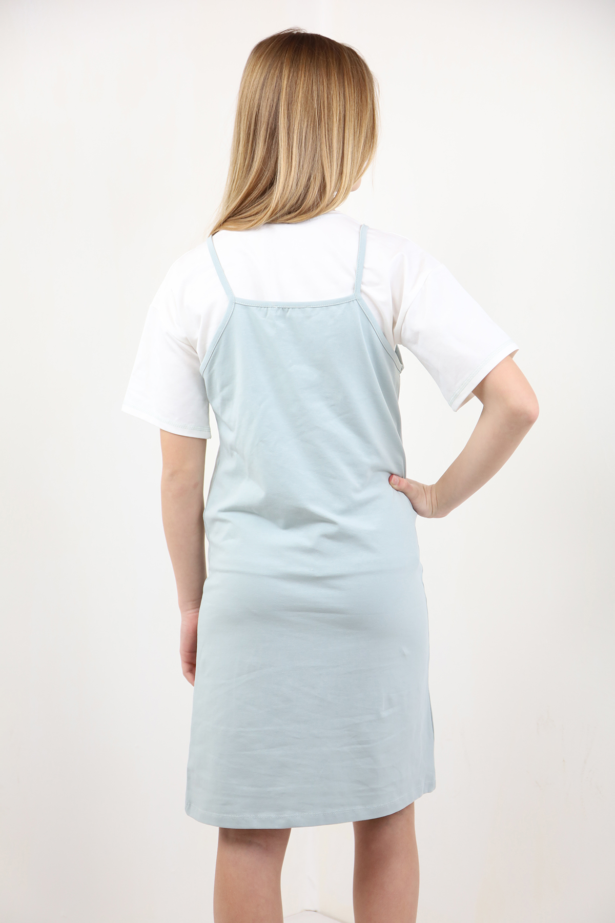 Toontoy Kız Çocuk Armalı Yırtmaç Detaylı 2li Baskılı Elbiseli Tak