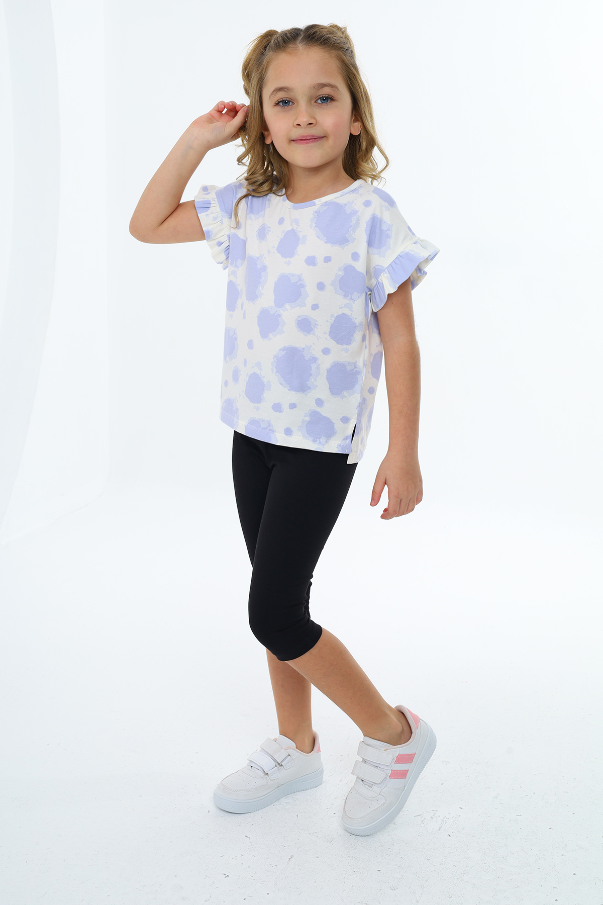 Toontoy Kız Çocuk Batik Desenli Armalı Kaprili Takım