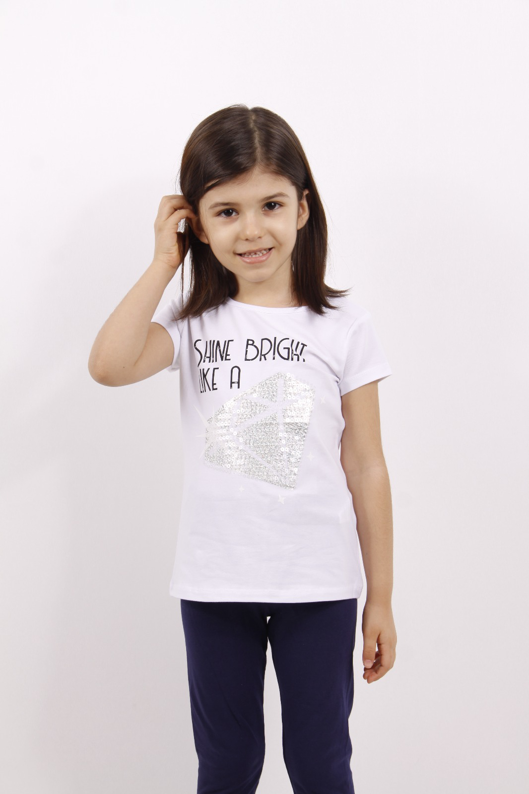 Toontoy Kız Çocuk Elmas Taş Nakışlı Tişört