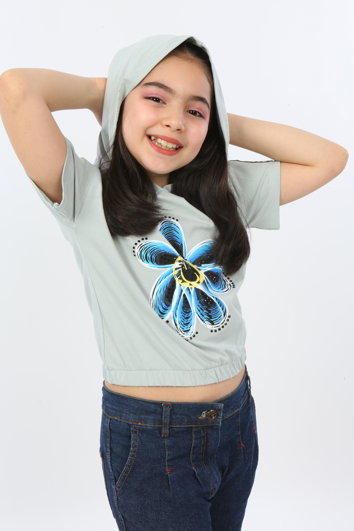 Toontoy Kız Çocuk Önü Çiçek Baskılı Tişört