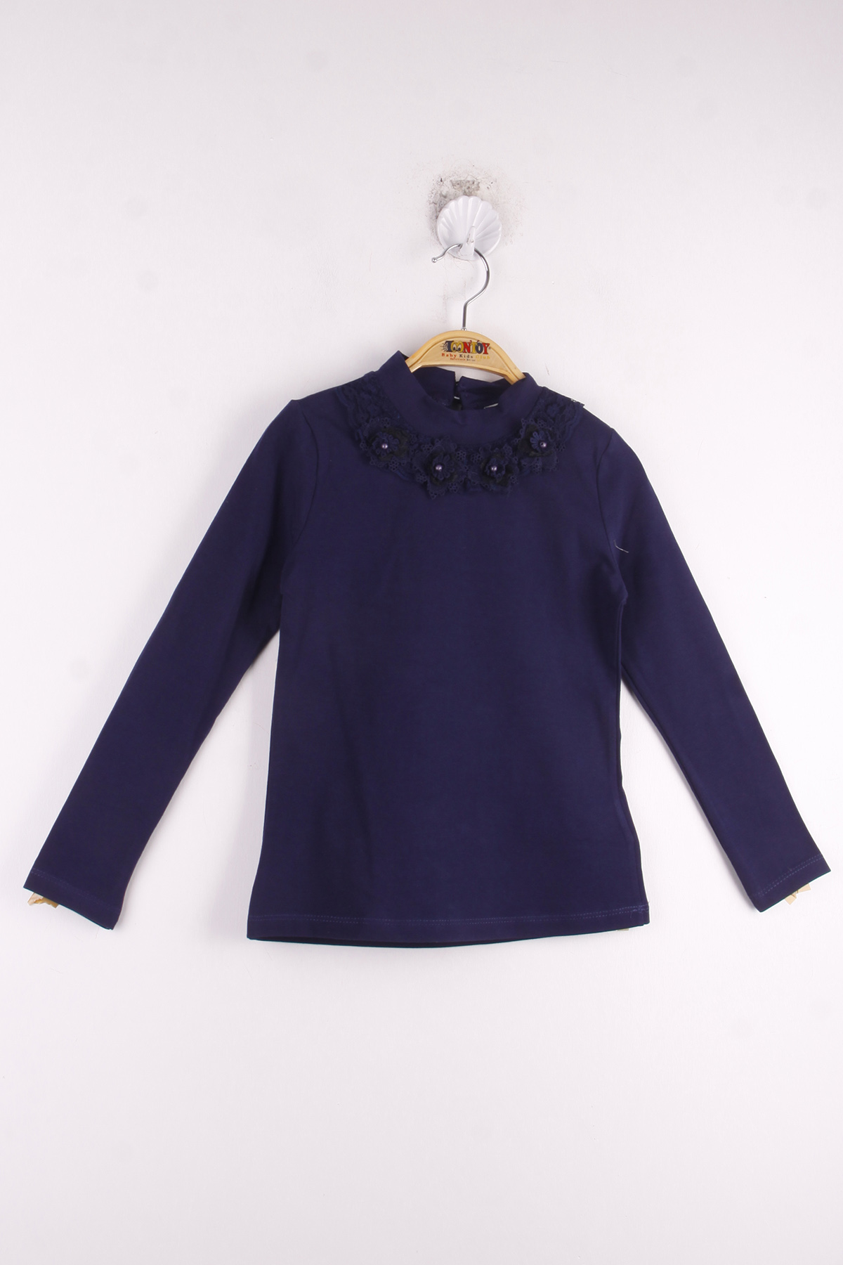 Toontoy Kız Çocuk Yaka Çiçek Dantelli İncili Okul Tişört