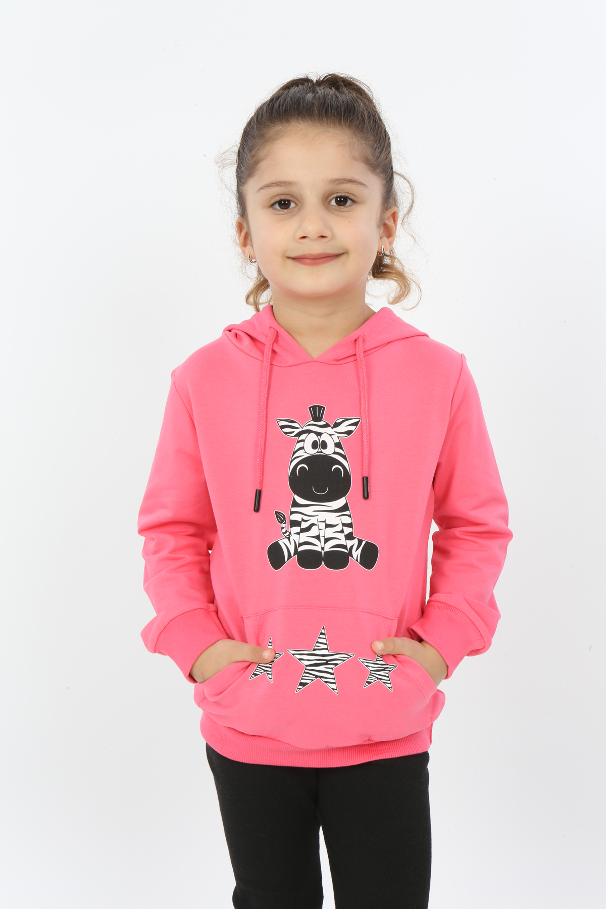 Toontoy Kız Çocuk Yıldızlı Zebra Baskılı Kapüşonlu Sweatshirt