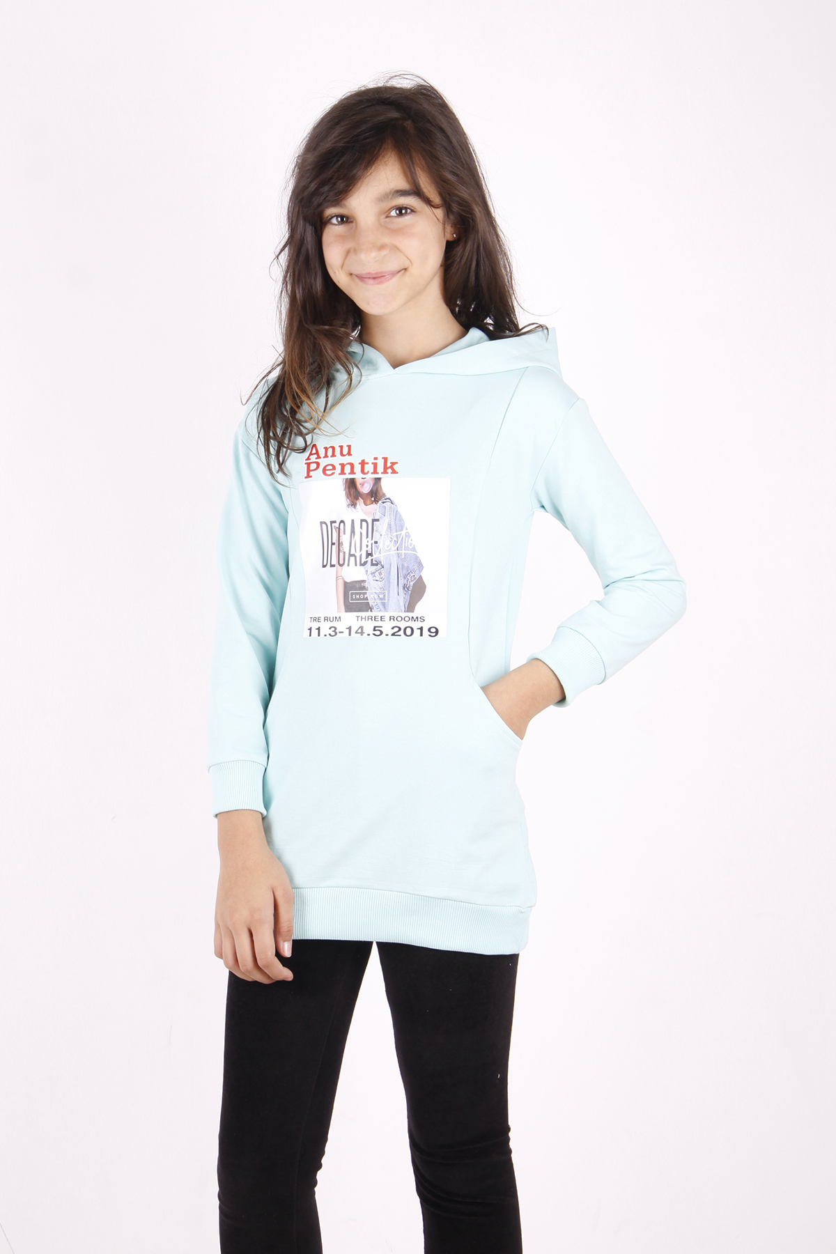 Toontoy Kız Çocuk Tarz Kız Baskılı Cepli Kapüşonlu Sweatshirt