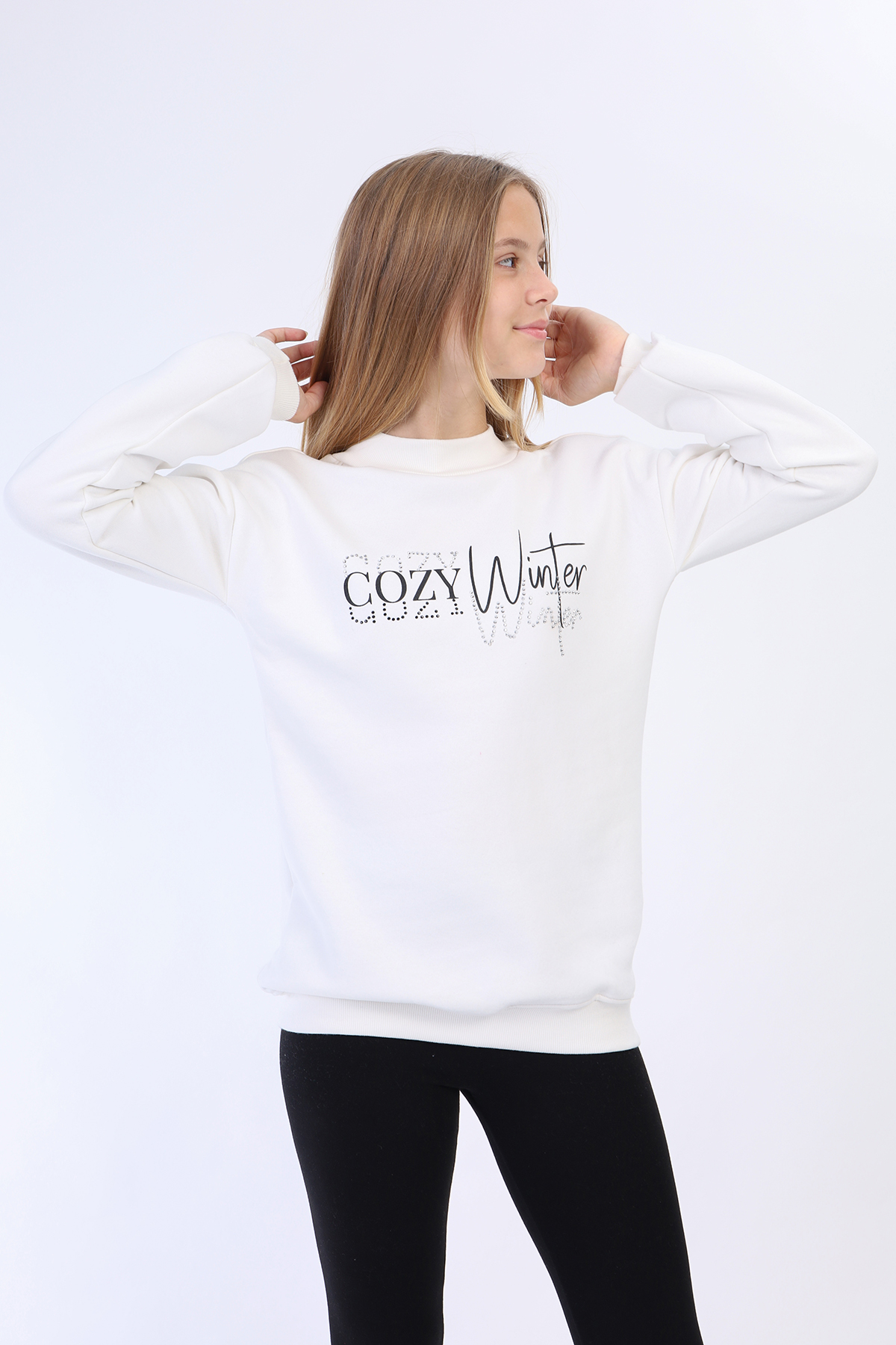 Toontoy Kız Çocuk Balıkçı Yaka İçi Pamuklu Sweatshirt