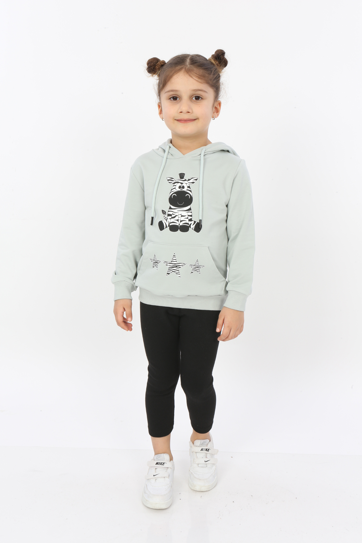 Toontoy Kız Çocuk Yıldızlı Zebra Baskılı Kapüşonlu Sweatshirt