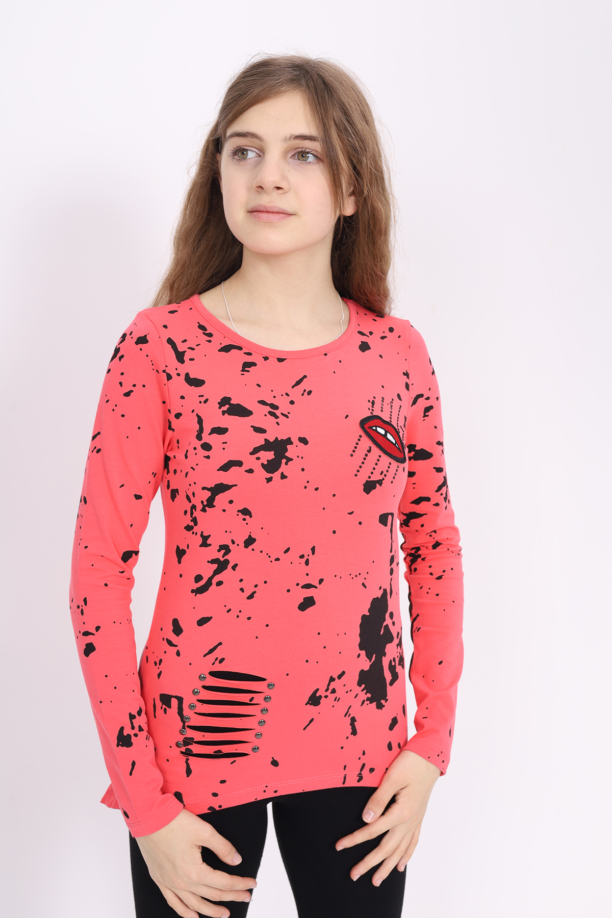 Toontoy Kız Çocuk Sweatshirt  Lazer Kesim Dudak Nakışlı