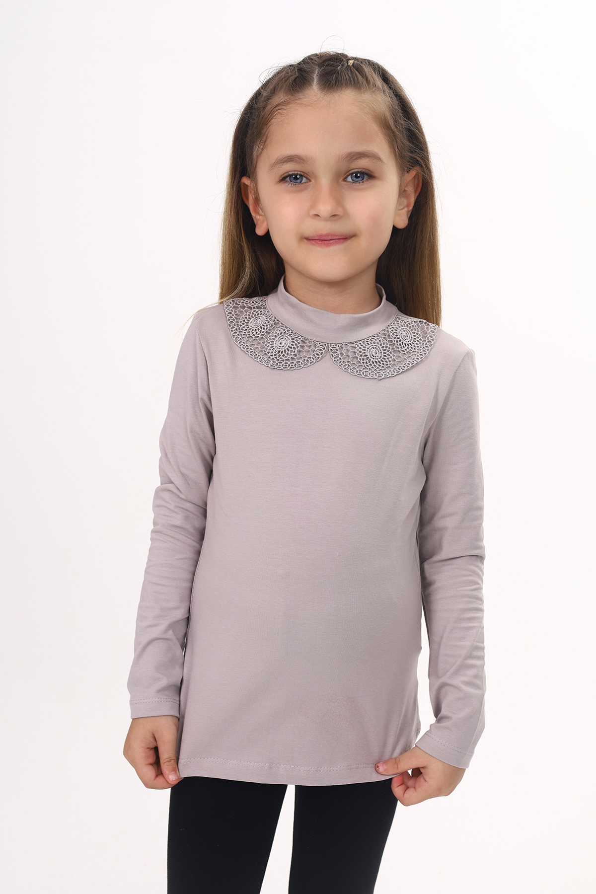 Toontoy Kız Çocuk Yakası Dantel Detaylı Tişört