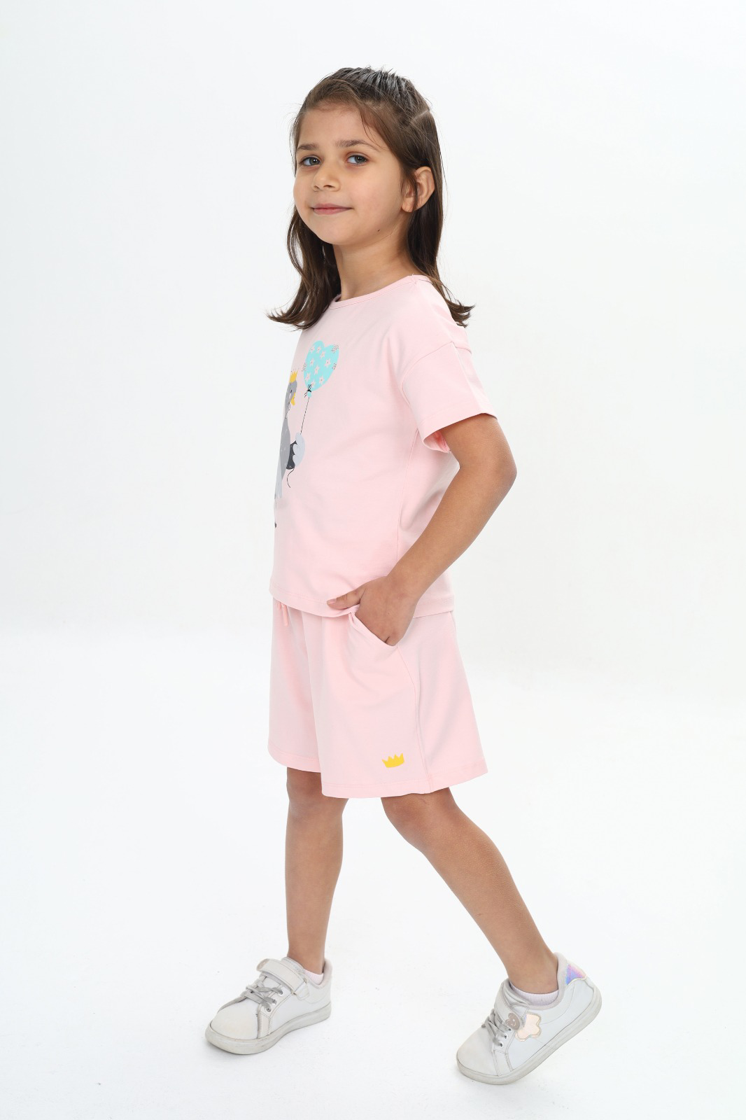 Toontoy Kız Çocuk Ördek Baskılı Şortlu Takım