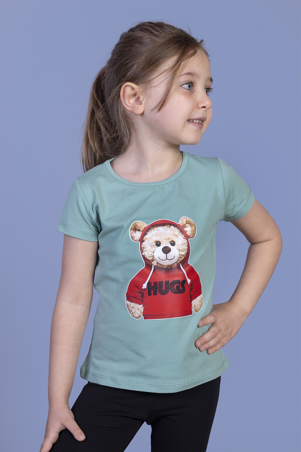 Toontoy Kız Çocuk Ayıcık Baskılı Tişört