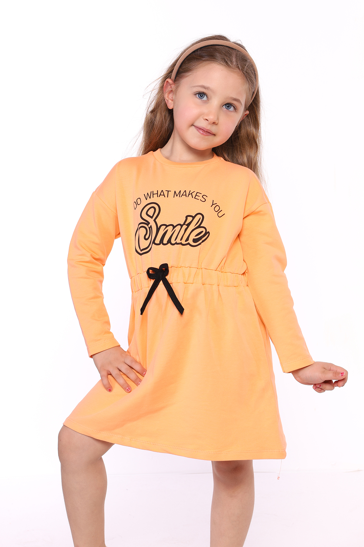 Toontoy Kız Çocuk Taş İşlemeli Smile Yazı Baskılı Elbise