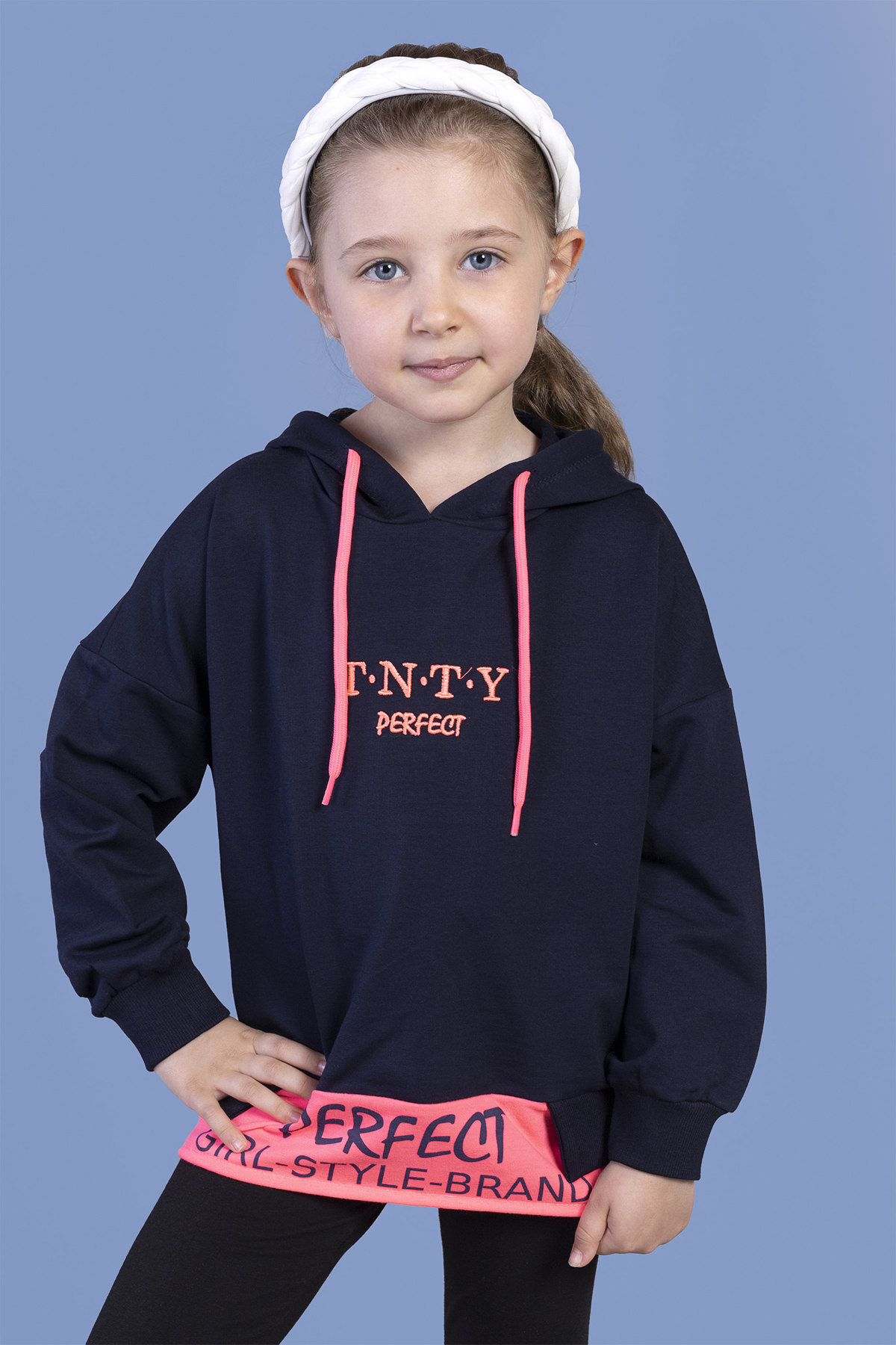 Toontoy Kız Çocuk  Kapüşonlu Garni Detaylı Baskılı Sweatshirt