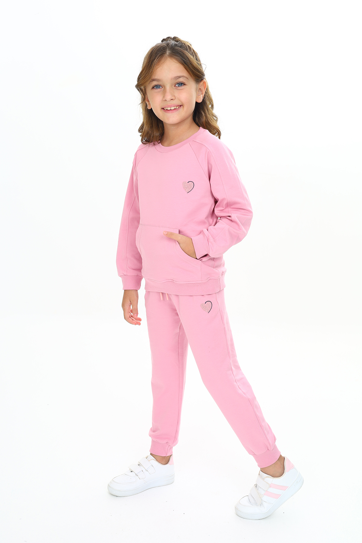Toontoy Kız Çocuk Reglan Kol Kanguru Cepli Nakışlı Eşofman Takım