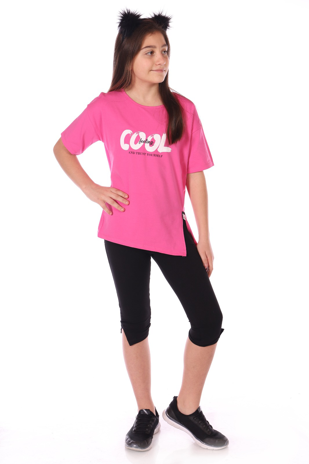 Toontoy Kız Çocuk Cool Baskılı Kaprili Takım