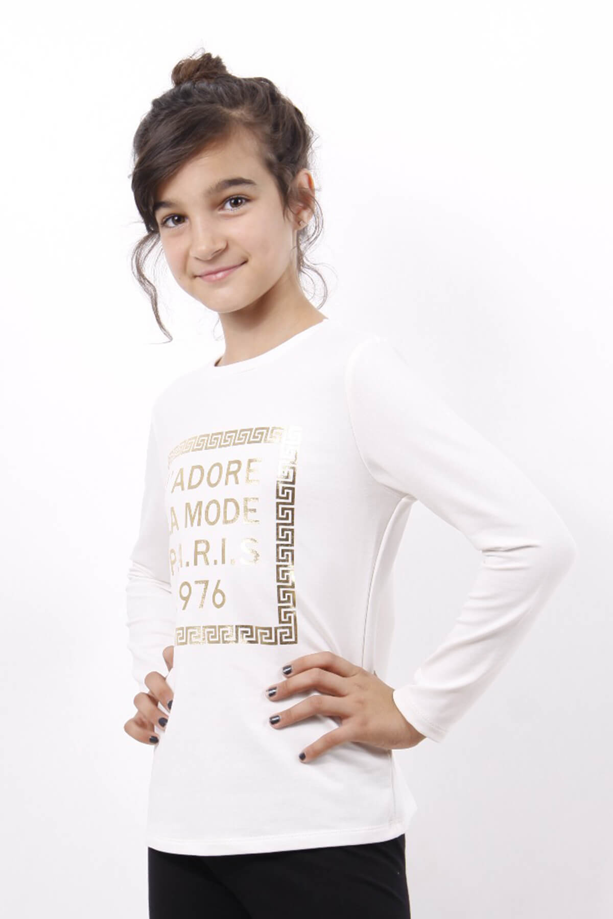 Toontoy Kız Çocuk Jadore Varak Baskılı Sweatshirt