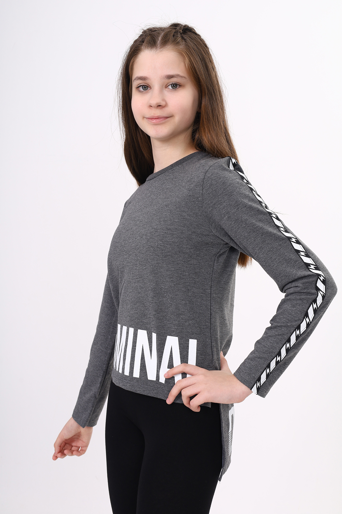 Toontoy Kız Çocuk Criminal Baskılı İki Kolu Şeritli Tişört