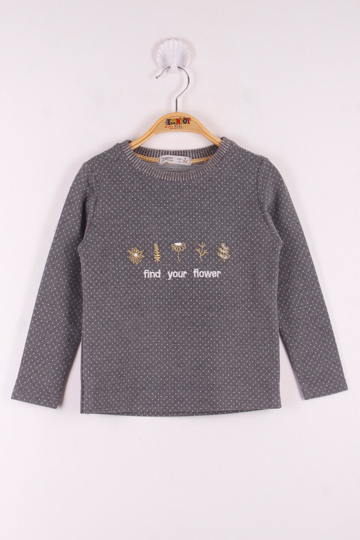 Toontoy Kız Çocuk Yazı Nakışlı Puanlı T-Shirt