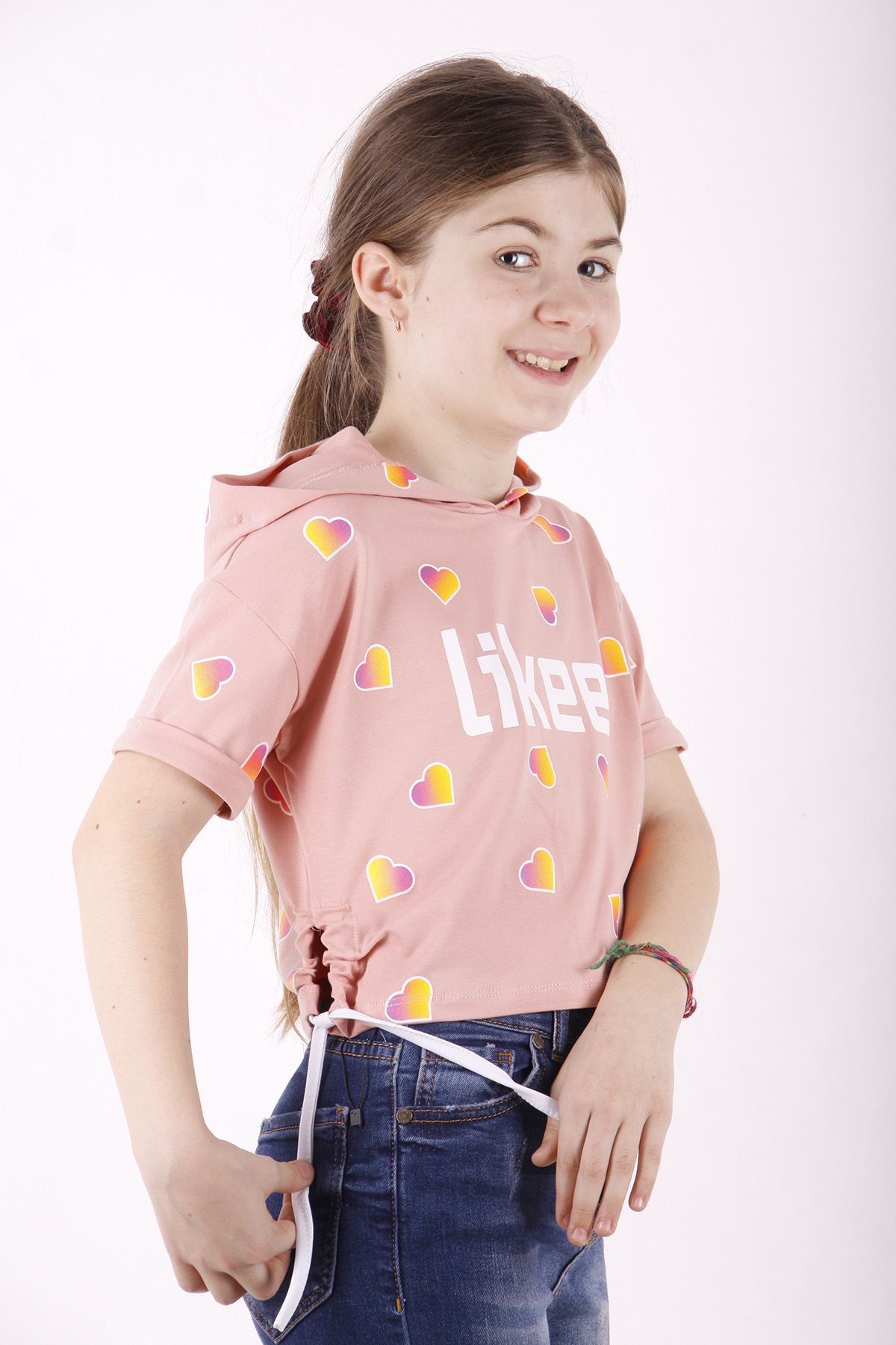 Toontoy Kız Çocuk Likee Baskılı Kapüşonlu Tişört