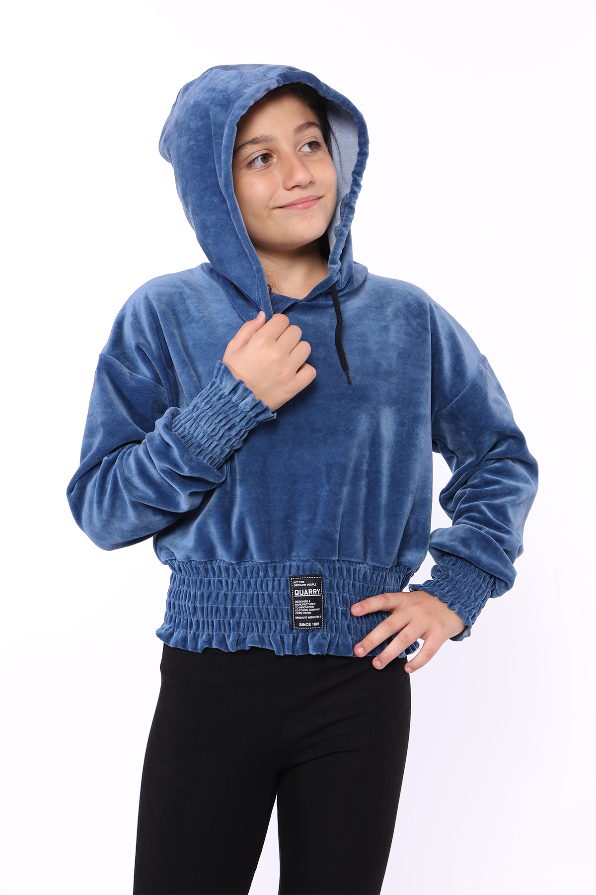Toontoy Kız Çocuk Kapüşonlu Kadife Sweatshirt