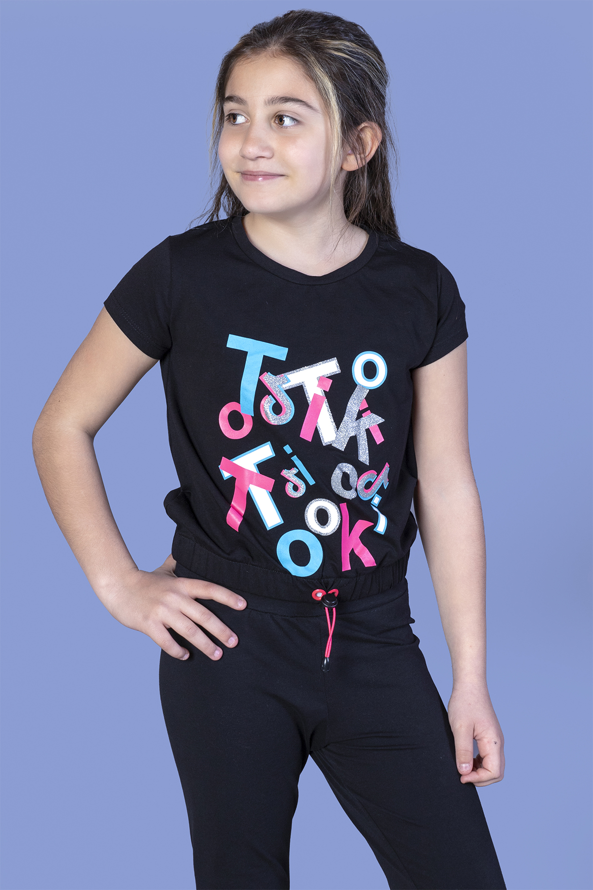 Toontoy Kız Çocuk Renkli Tiktok Baskılı Tişört