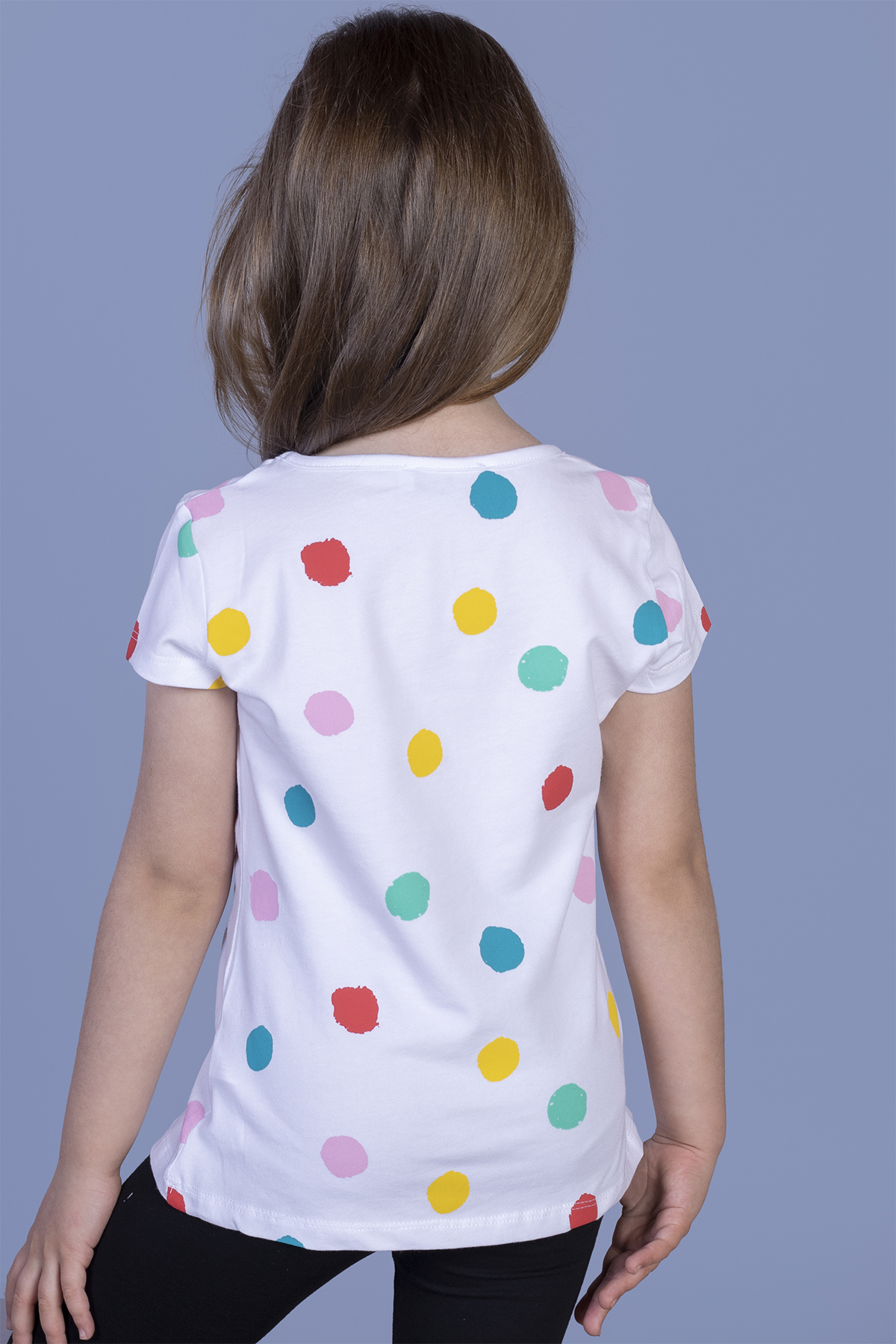 Toontoy Kız Çocuk Renkli Puantiye Desenli Tişört
